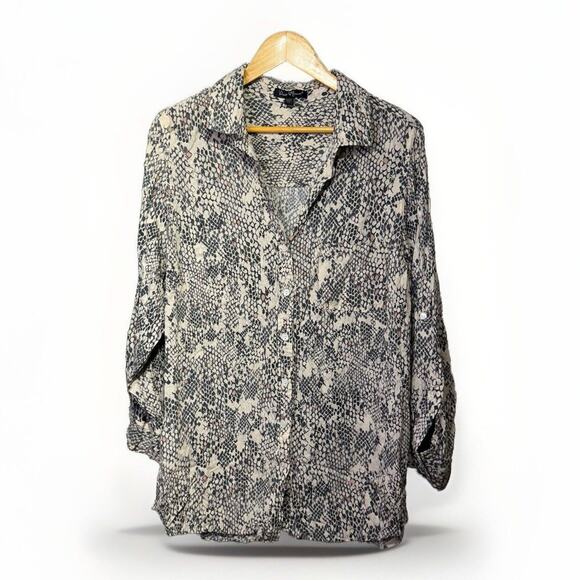 Velvet Heart Button-Up Blouse Beige & Gray Snake Print Women’s Size 2X - Picture 5 of 11
